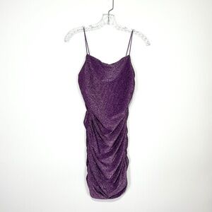 Ladies Backless Ruched Glitter Dress - Size Small